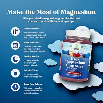 Magnesium Gummis für Kinder – Beruhigendes Mg-Citrat mit Himbeergeschmack – Unterstützt Nerven, Muskeln und Herzgesundheit – 90 Stück