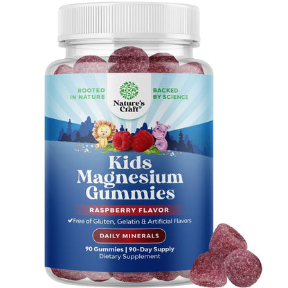 Magnesium Gummis für Kinder – Beruhigendes Mg-Citrat mit Himbeergeschmack – Unterstützt Nerven, Muskeln und Herzgesundheit – 90 Stück