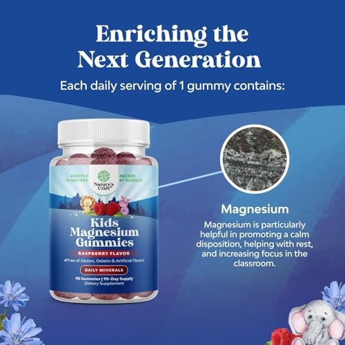 Magnesium Gummis für Kinder – Beruhigendes Mg-Citrat mit Himbeergeschmack – Unterstützt Nerven, Muskeln und Herzgesundheit – 90 Stück