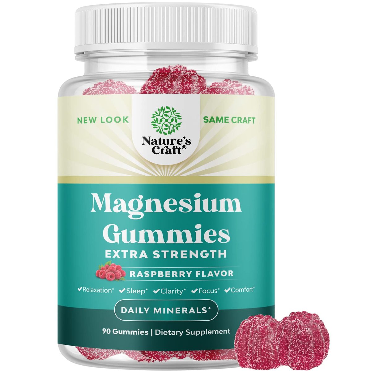 Extra Starke Magnesium Gummibärchen für Erwachsene – Beruhigende Magnesiumcitrat-Gummis mit elementarem Magnesium – Schlafhilfe, weiche Kautabletten mit Himbeergeschmack – Körper- und Geistesentspannung – 90 Stück