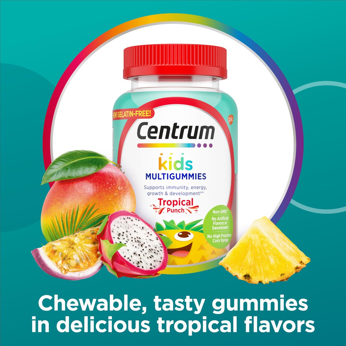 Centrum Kids Multivitamin Gummibärchen, Tropical Punch Geschmack mit natürlichen Aromen, 150 Stück, 150-Tage-Vorrat