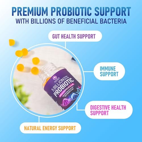 Probiotische Gummibärchen mit 6 Premium-Probiotika-Stämmen – Tägliche Darmgesundheit für Frauen, Männer & Teenager – Natürliche Verdauungsunterstützung & Immunsystem – 60 Gummis