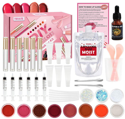 TSVATE Lippenbalsam-Herstellungsset, DIY Lipgloss Set, Feuchtigkeitsspendende Lipgloss Basis mit Jojobaöl, 42-teilig, Geschenk für Mädchen und Frauen