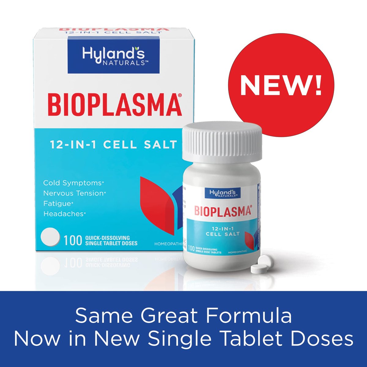 Hyland's Bioplasma Zellsalze Tabletten – Homöopathische Kombination vitaler Zellsalze für Erkältungssymptome, nervöse Anspannung, Müdigkeit und Kopfschmerzen, 100 Stück