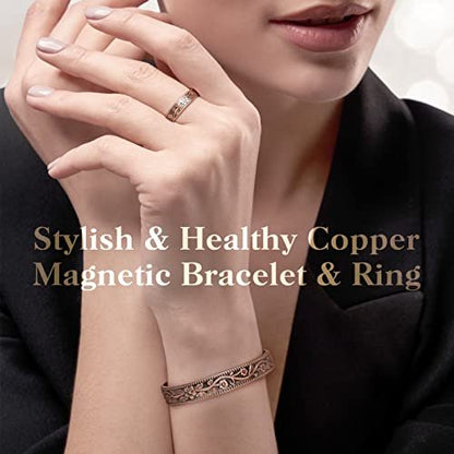 Lymphdrainage-Ring und Kupferarmband für Frauen – Magnetischer Lymph-Detox-Ring und Magnetarmband aus 100 % massivem Kupfer