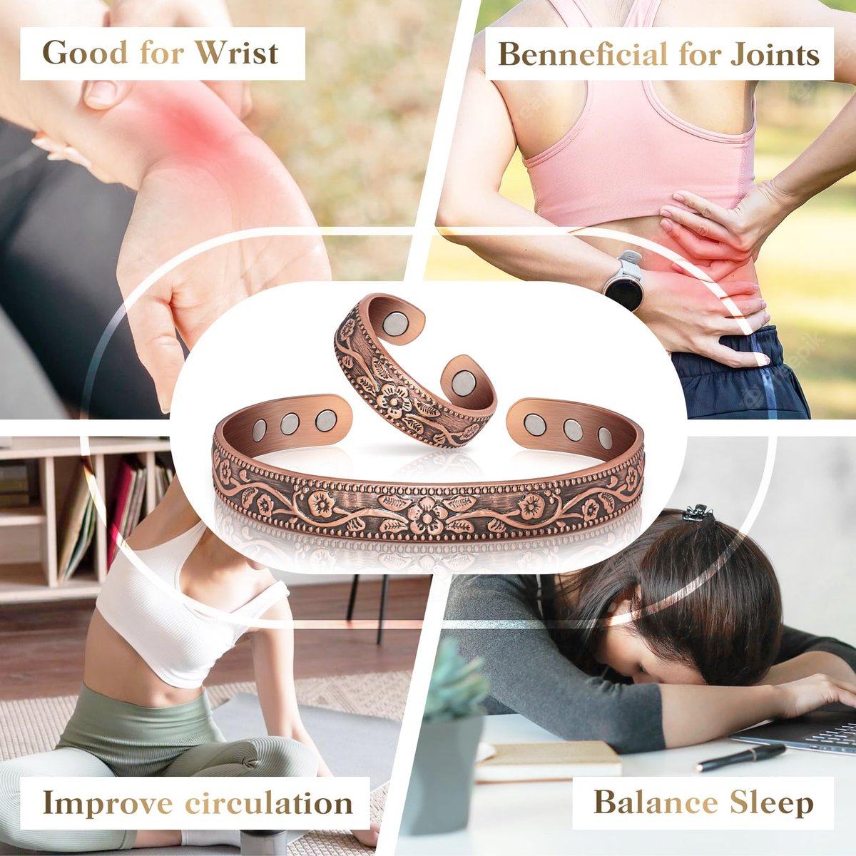 Lymphdrainage-Ring und Kupferarmband für Frauen – Magnetischer Lymph-Detox-Ring und Magnetarmband aus 100 % massivem Kupfer