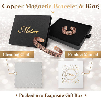 Lymphdrainage-Ring und Kupferarmband für Frauen – Magnetischer Lymph-Detox-Ring und Magnetarmband aus 100 % massivem Kupfer