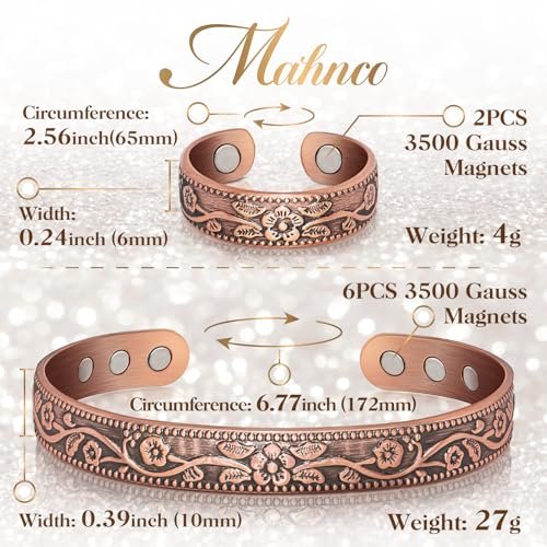 Lymphdrainage-Ring und Kupferarmband für Frauen – Magnetischer Lymph-Detox-Ring und Magnetarmband aus 100 % massivem Kupfer