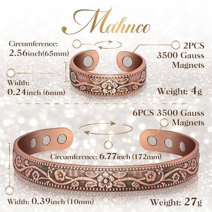 Lymphdrainage-Ring und Kupferarmband für Frauen – Magnetischer Lymph-Detox-Ring und Magnetarmband aus 100 % massivem Kupfer