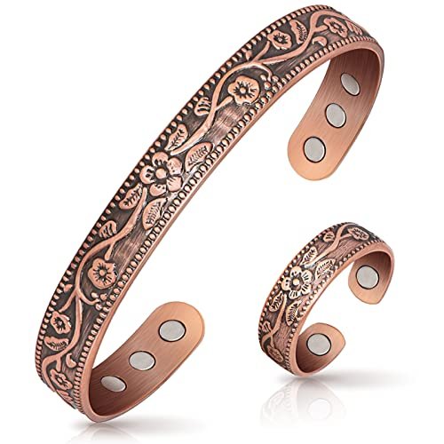 Lymphdrainage-Ring und Kupferarmband für Frauen – Magnetischer Lymph-Detox-Ring und Magnetarmband aus 100 % massivem Kupfer