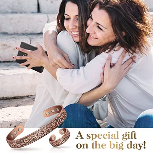 Lymphdrainage-Ring und Kupferarmband für Frauen – Magnetischer Lymph-Detox-Ring und Magnetarmband aus 100 % massivem Kupfer