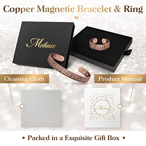 Lymphdrainage-Ring und Kupferarmband für Frauen – Magnetischer Lymph-Detox-Ring und Magnetarmband aus 100 % massivem Kupfer