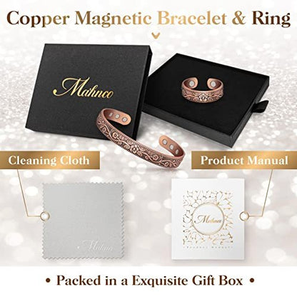 Lymphdrainage-Ring und Kupferarmband für Frauen – Magnetischer Lymph-Detox-Ring und Magnetarmband aus 100 % massivem Kupfer