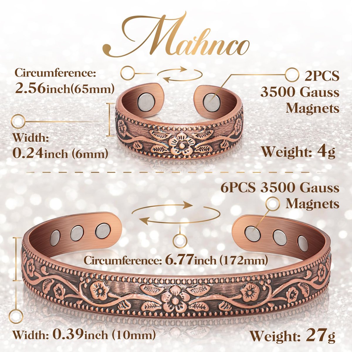 Lymphdrainage-Ring und Kupferarmband für Frauen – Magnetischer Lymph-Detox-Ring und Magnetarmband aus 100 % massivem Kupfer