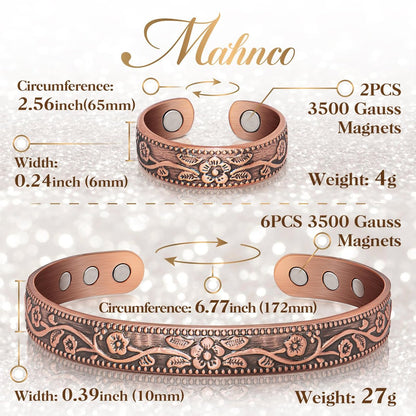 Lymphdrainage-Ring und Kupferarmband für Frauen – Magnetischer Lymph-Detox-Ring und Magnetarmband aus 100 % massivem Kupfer