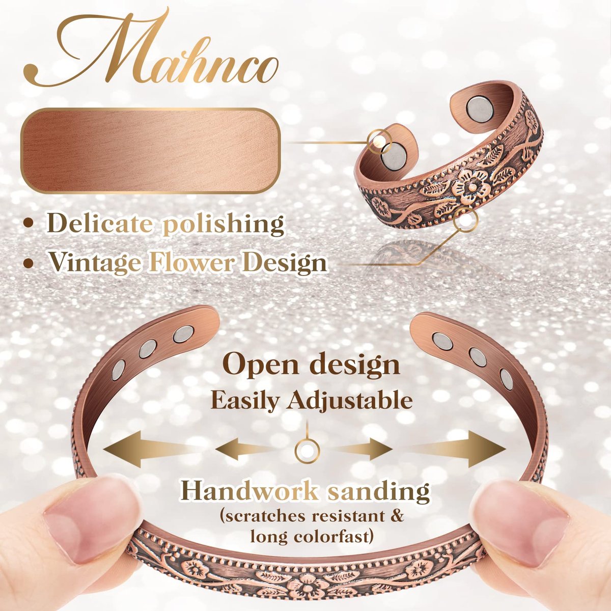 Lymphdrainage-Ring und Kupferarmband für Frauen – Magnetischer Lymph-Detox-Ring und Magnetarmband aus 100 % massivem Kupfer