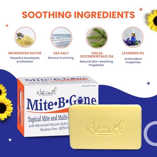 Mite-B-Gone Relief Seife – Schnelle Anti-Juckreiz Schwefelbehandlung bei Milben, Insekten- & Mückenstichen, Juckreiz & Unbehagen – Kindersicher – Wirksam für alle Hauttypen – 5 oz Riegel (2er-Pack)