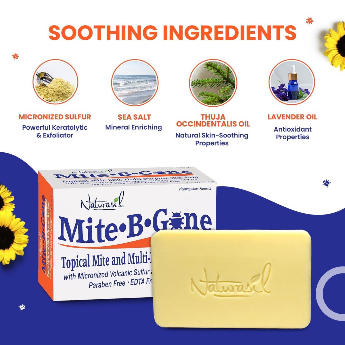 Mite-B-Gone Relief Seife – Schnelle Anti-Juckreiz Schwefelbehandlung bei Milben, Insekten- & Mückenstichen, Juckreiz & Unbehagen – Kindersicher – Wirksam für alle Hauttypen – 5 oz Riegel (2er-Pack)