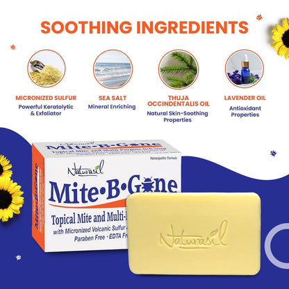 Mite-B-Gone Relief Seife – Schnelle Anti-Juckreiz Schwefelbehandlung bei Milben, Insekten- & Mückenstichen, Juckreiz & Unbehagen – Kindersicher – Wirksam für alle Hauttypen – 5 oz Riegel (2er-Pack)