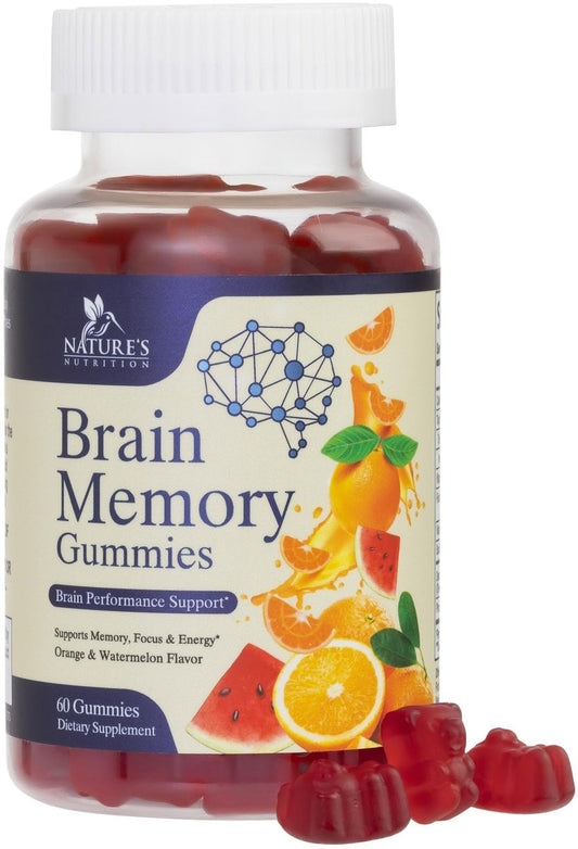Gehirn-Gummis mit 3-facher Stärke - Nootropika für Gedächtnis, Fokus & Konzentration - mit Phosphatidylserin, B6, B12 & Nootropika - 60 Gummis
