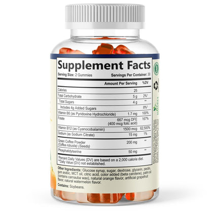 Gehirn-Gummis mit 3-facher Stärke - Nootropika für Gedächtnis, Fokus & Konzentration - mit Phosphatidylserin, B6, B12 & Nootropika - 60 Gummis