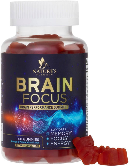Gehirn-Nahrungsergänzungsmittel für Gedächtnis & Fokus mit Phosphatidylserin, Nootropikum Memory Gummis für Gehirngesundheit, Konzentration, mentale & kognitive Unterstützung, Fokus-Vitamine mit B6 & B12 – 60 Gummis