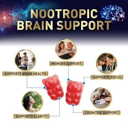 Gehirn-Nahrungsergänzungsmittel für Gedächtnis & Fokus mit Phosphatidylserin, Nootropikum Memory Gummis für Gehirngesundheit, Konzentration, mentale & kognitive Unterstützung, Fokus-Vitamine mit B6 & B12 – 60 Gummis