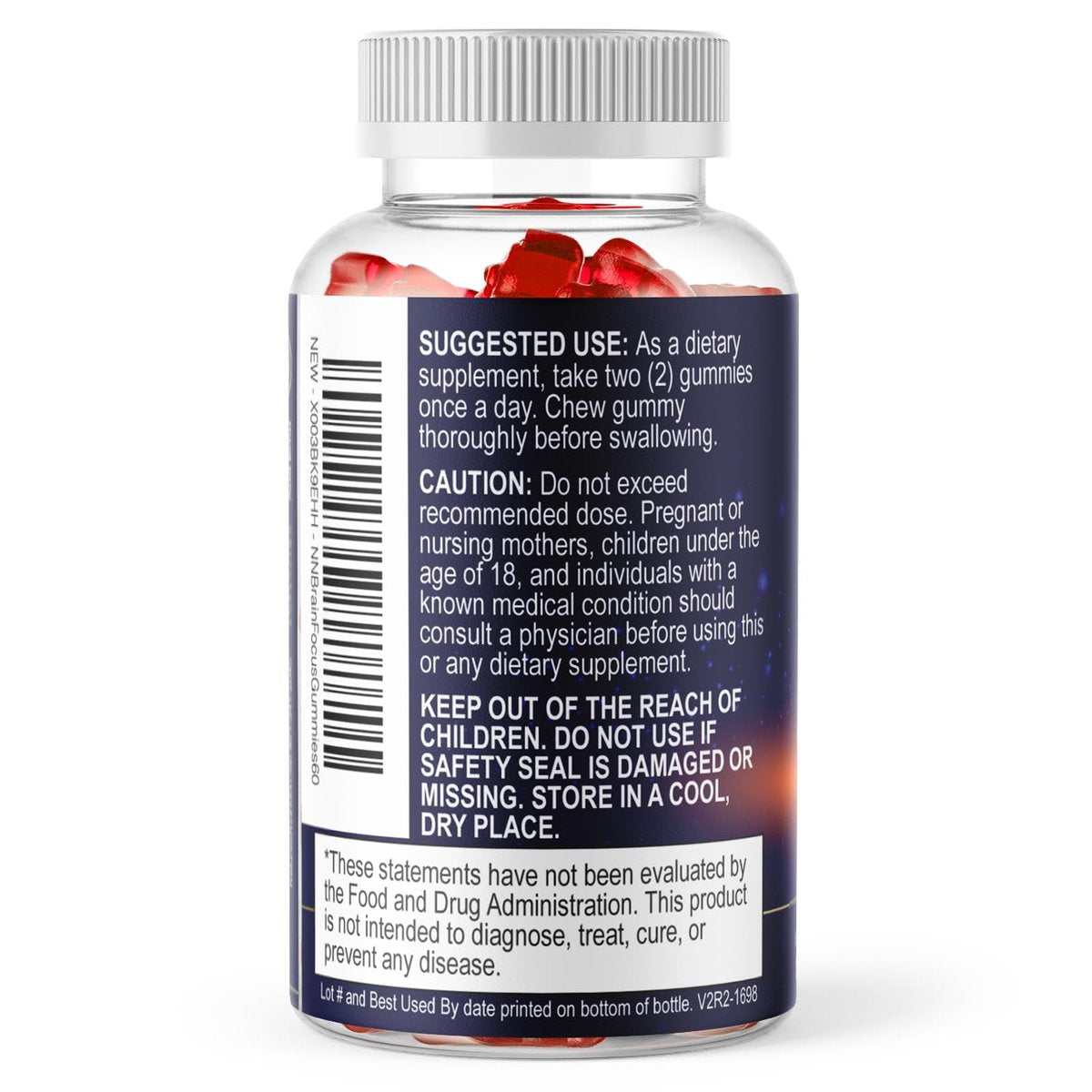 Gehirn-Nahrungsergänzungsmittel für Gedächtnis & Fokus mit Phosphatidylserin, Nootropikum Memory Gummis für Gehirngesundheit, Konzentration, mentale & kognitive Unterstützung, Fokus-Vitamine mit B6 & B12 – 60 Gummis