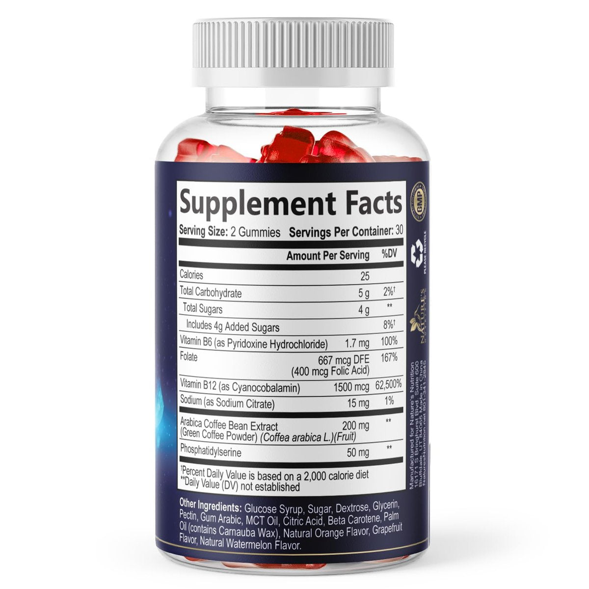 Gehirn-Nahrungsergänzungsmittel für Gedächtnis & Fokus mit Phosphatidylserin, Nootropikum Memory Gummis für Gehirngesundheit, Konzentration, mentale & kognitive Unterstützung, Fokus-Vitamine mit B6 & B12 – 60 Gummis