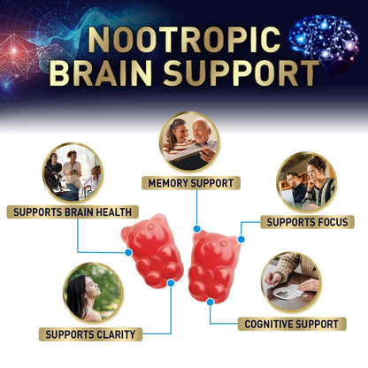 Gehirn-Nahrungsergänzungsmittel für Gedächtnis & Fokus mit Phosphatidylserin, Nootropikum Memory Gummis für Gehirngesundheit, Konzentration, mentale & kognitive Unterstützung, Fokus-Vitamine mit B6 & B12 – 60 Gummis