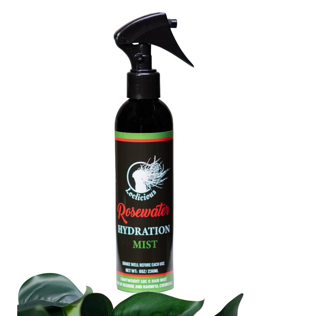LOCLICIOUS Hydratisierendes Rosenwasser Haarspray für Locs | Feuchtigkeitsspray für gesundes Haar | Pflegt alle Arten von Locs, Two Strands, Dreadlocks & Braids | Angereichert mit Aloe, Öl, Rosenwasser & Glycerin 237 ml