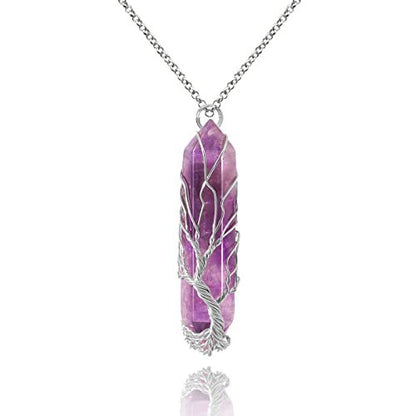 VIBILIA Heilender Kristall-Anhänger „Baum des Lebens“ – Amethyst-Spitze in Silber, spiritueller Quarzschmuck für Frauen und Männer