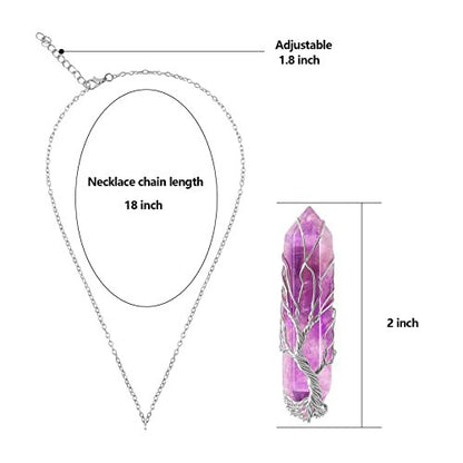 VIBILIA Heilender Kristall-Anhänger „Baum des Lebens“ – Amethyst-Spitze in Silber, spiritueller Quarzschmuck für Frauen und Männer