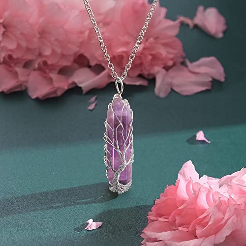VIBILIA Heilender Kristall-Anhänger „Baum des Lebens“ – Amethyst-Spitze in Silber, spiritueller Quarzschmuck für Frauen und Männer