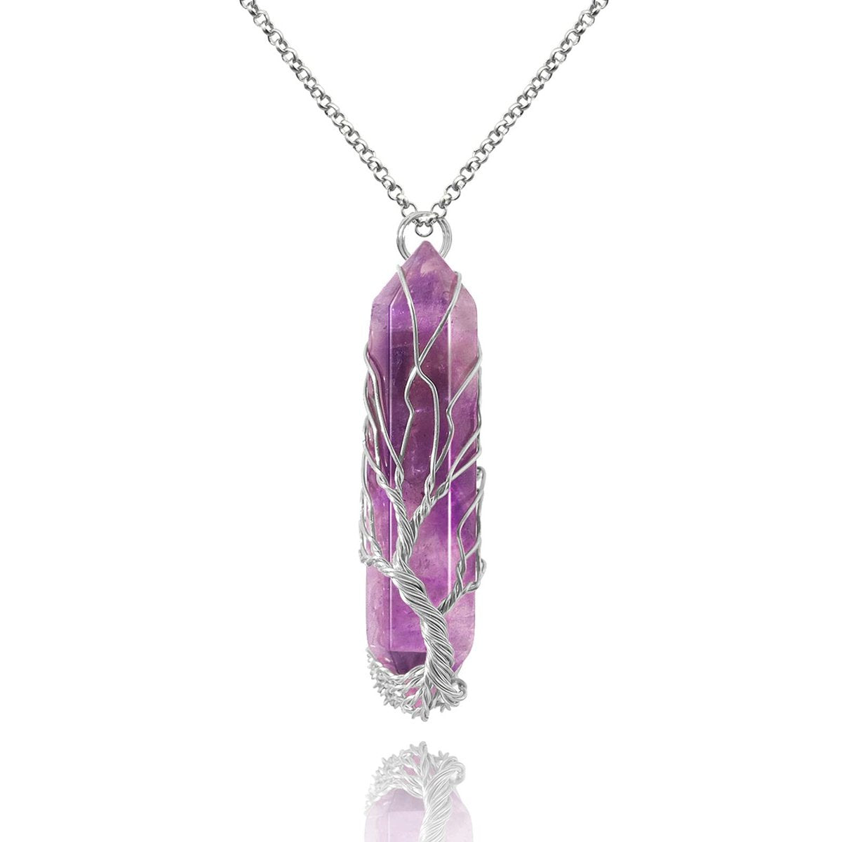 VIBILIA Heilender Kristall-Anhänger „Baum des Lebens“ – Amethyst-Spitze in Silber, spiritueller Quarzschmuck für Frauen und Männer