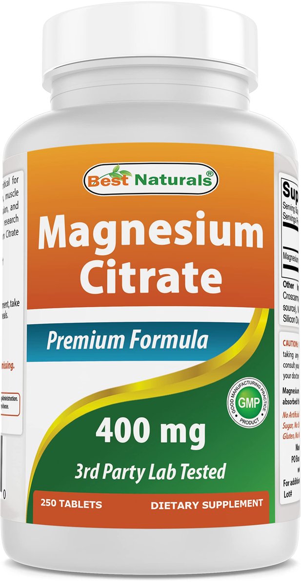 Best Naturals Magnesium Citrat 400 mg, 250 Tabletten – Elementares Magnesium pro 2 Tabletten, Nahrungsergänzungsmittel