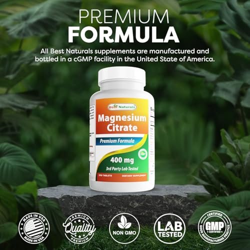 Best Naturals Magnesium Citrat 400 mg, 250 Tabletten – Elementares Magnesium pro 2 Tabletten, Nahrungsergänzungsmittel