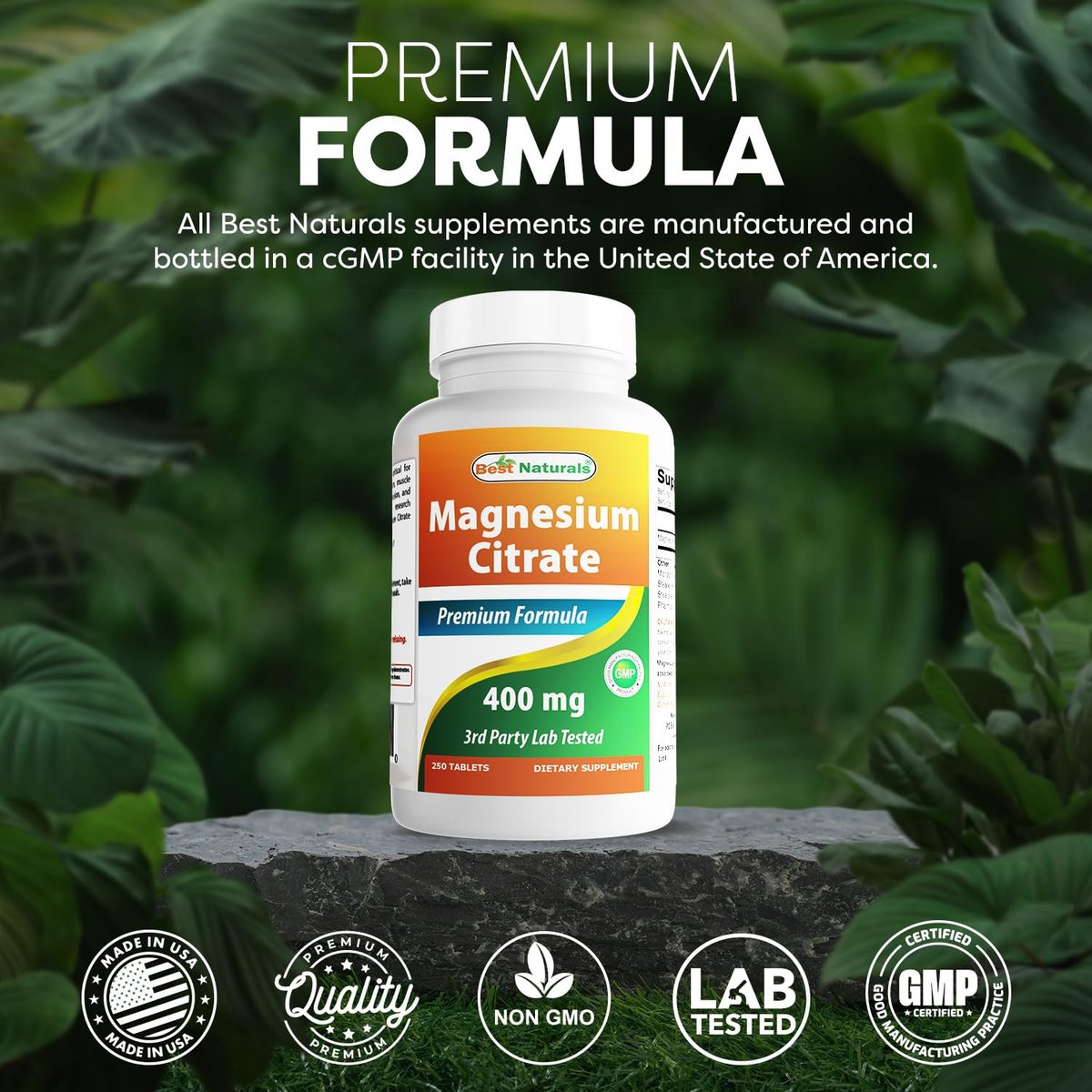 Best Naturals Magnesium Citrat 400 mg, 250 Tabletten – Elementares Magnesium pro 2 Tabletten, Nahrungsergänzungsmittel