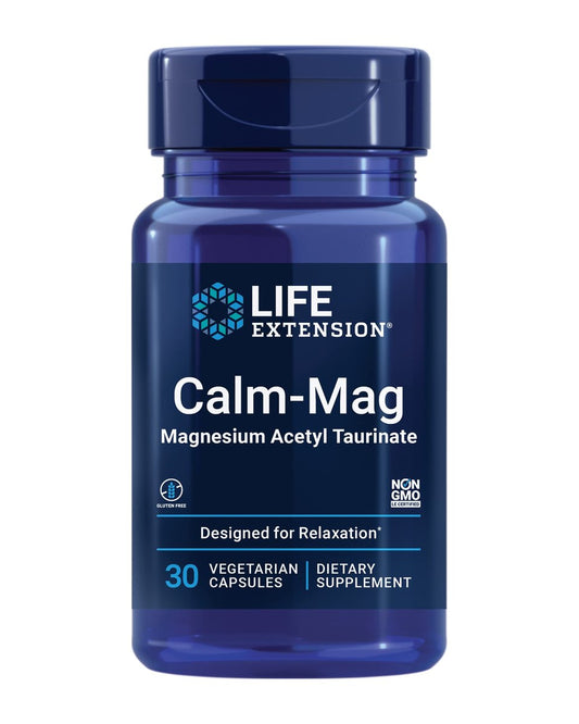 Life Extension Calm-Mag, Magnesiumacetyltaurinat, Tägliche Stressmanagement-Formel, Unterstützt Ruhe und Entspannung, Glutenfrei, Nicht-GVO, Vegetarisch, 30 Kapseln