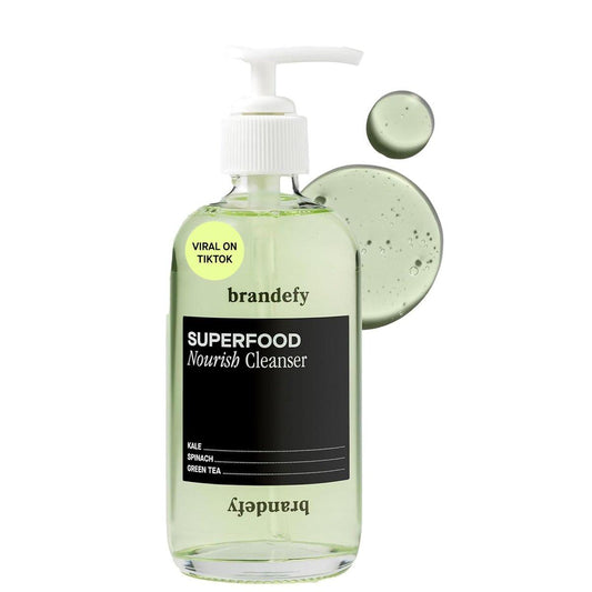 Brandefy Superfood Gesichtsreinigung – Sanfter & pH-ausgeglichener Reiniger mit Grünkohl, Grüntee, Spinat, Vitamin C, E, K2 – Pflegt & nährt die Haut, Bio-Gesichtsreiniger für alle Hauttypen (237 ml)