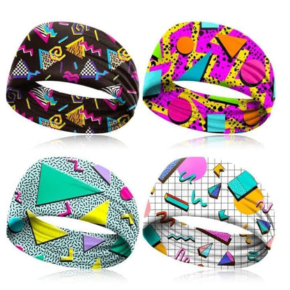 4er-Pack Neon-Stirnbänder 80er 90er – Retro Vintage Schweißbänder für Damen & Herren – Sport-Accessoires für Hip-Hop, Party, Wandern, Laufen & Radfahren