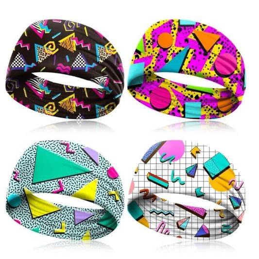 4er-Pack Neon-Stirnbänder 80er 90er – Retro Vintage Schweißbänder für Damen & Herren – Sport-Accessoires für Hip-Hop, Party, Wandern, Laufen & Radfahren