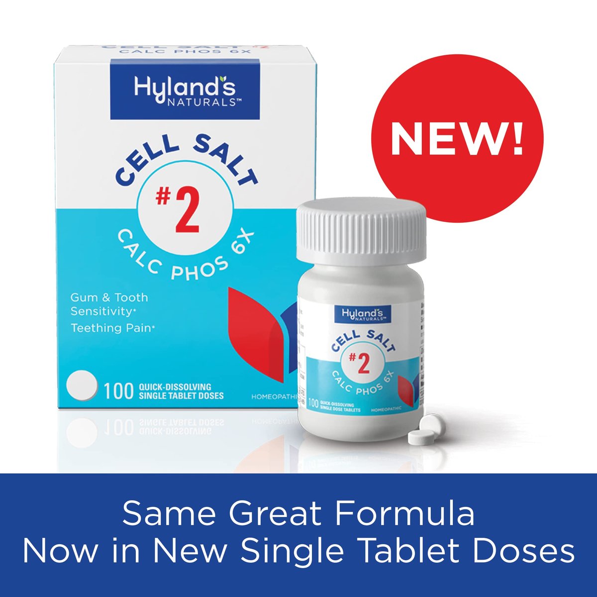 Hyland's Zellsalz Nr. 2 Calc Phos 6X Tabletten, natürliche homöopathische Linderung von Mundbeschwerden und Halsschmerzen, schnell lösliche Tabletten, 100 Stück