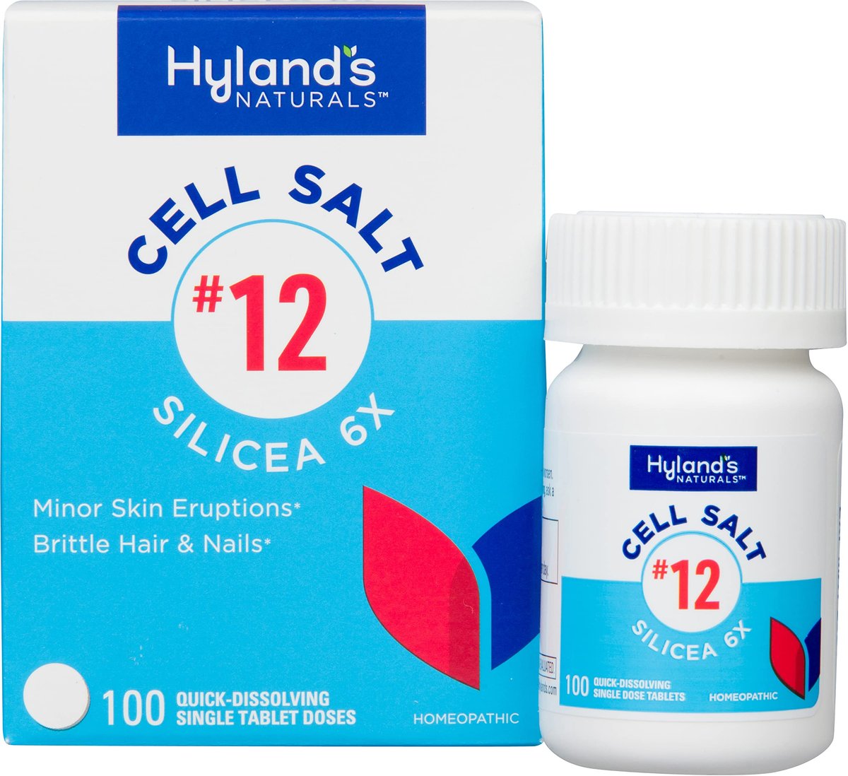 Hyland's No. 12 Cell Salt Silicea 6X Tabletten – Akne- und Mitesserbehandlung, Haar- und Nagelwachstumsergänzung, Hautreizungen, schnell lösliche Tabletten, 100 Stück