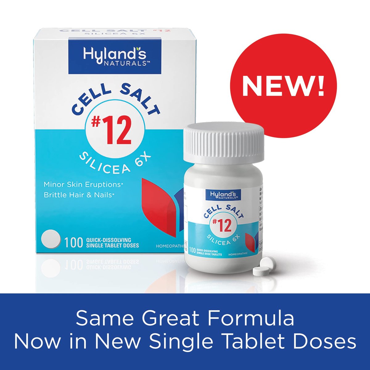 Hyland's No. 12 Cell Salt Silicea 6X Tabletten – Akne- und Mitesserbehandlung, Haar- und Nagelwachstumsergänzung, Hautreizungen, schnell lösliche Tabletten, 100 Stück
