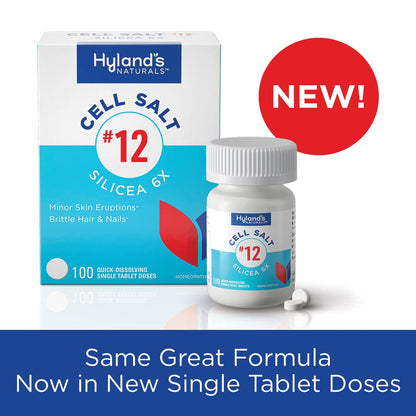 Hyland's No. 12 Cell Salt Silicea 6X Tabletten – Akne- und Mitesserbehandlung, Haar- und Nagelwachstumsergänzung, Hautreizungen, schnell lösliche Tabletten, 100 Stück