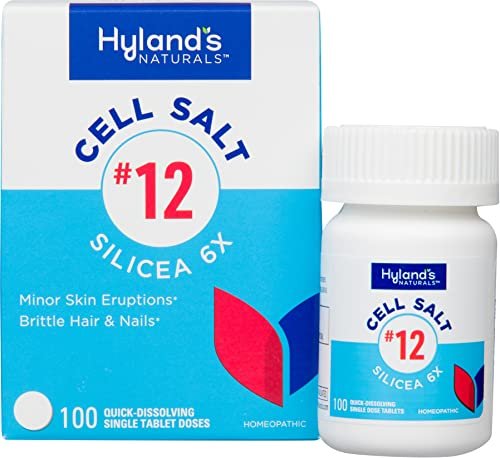 Hyland's No. 12 Cell Salt Silicea 6X Tabletten – Akne- und Mitesserbehandlung, Haar- und Nagelwachstumsergänzung, Hautreizungen, schnell lösliche Tabletten, 100 Stück