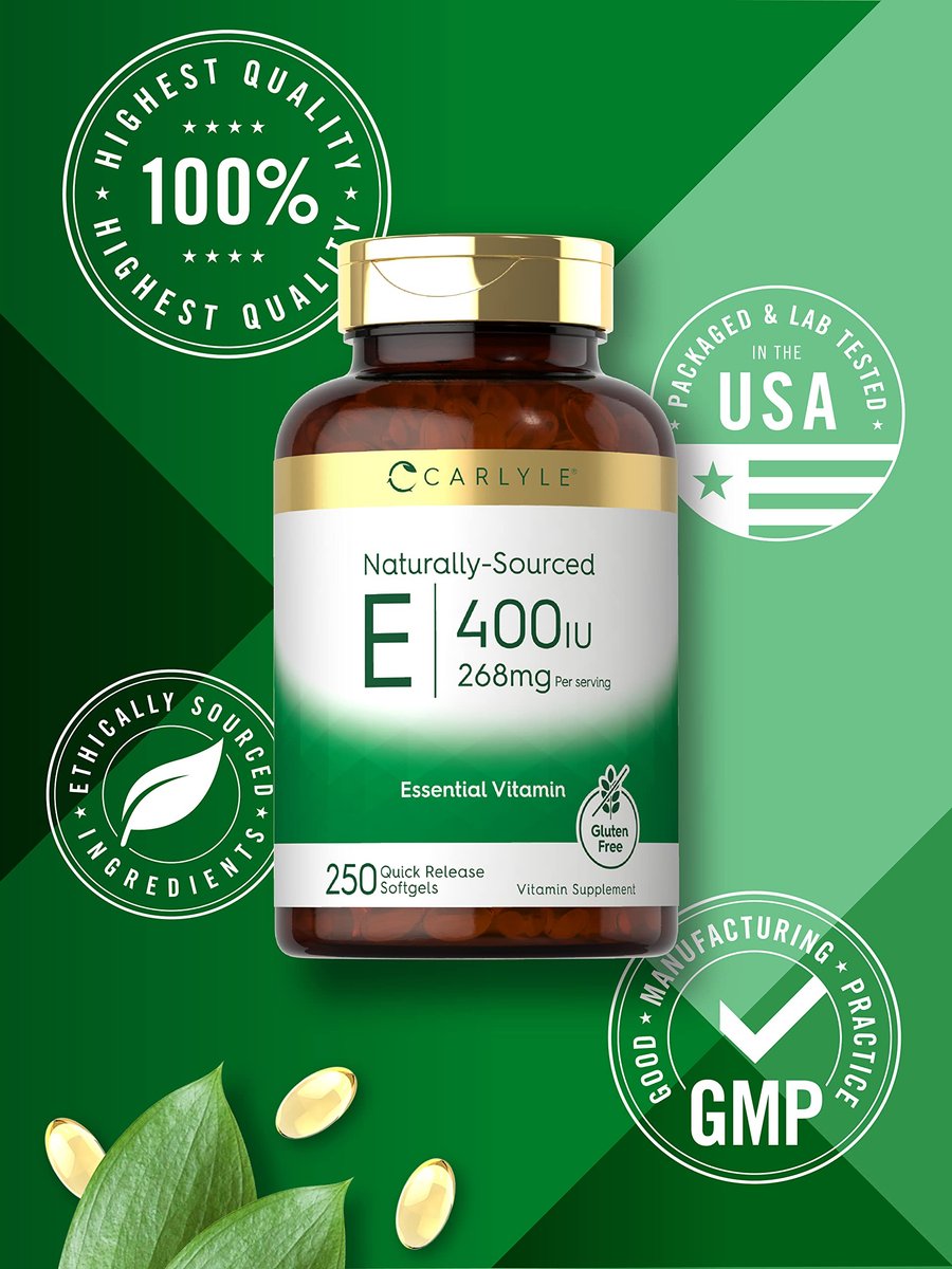 Carlyle Vitamin E 400 IE Weichkapseln | 250 Stück | Natürlich gewonnenes Nahrungsergänzungsmittel für Männer und Frauen | Non-GMO und Glutenfrei