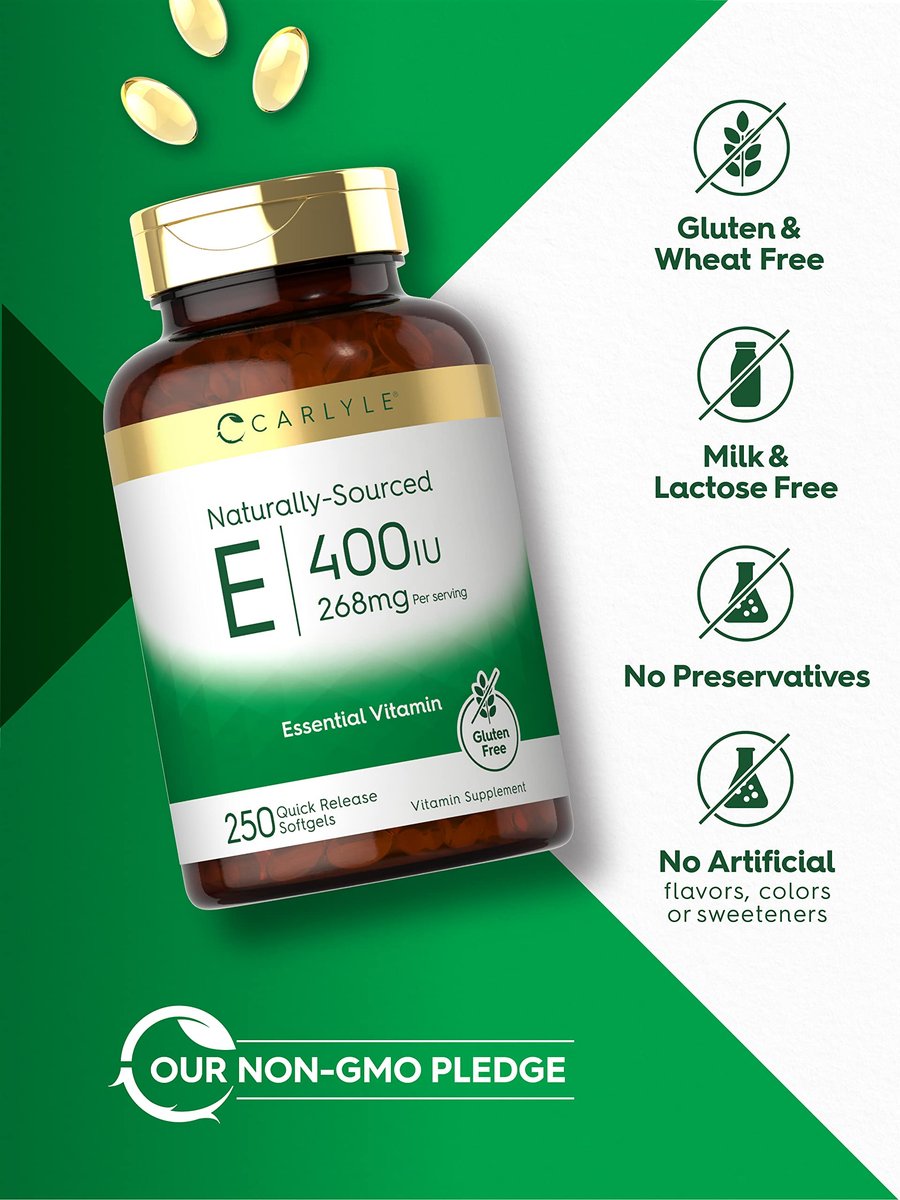 Carlyle Vitamin E 400 IE Weichkapseln | 250 Stück | Natürlich gewonnenes Nahrungsergänzungsmittel für Männer und Frauen | Non-GMO und Glutenfrei