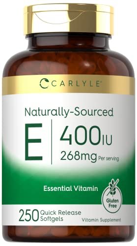 Carlyle Vitamin E 400 IE Weichkapseln | 250 Stück | Natürlich gewonnenes Nahrungsergänzungsmittel für Männer und Frauen | Non-GMO und Glutenfrei